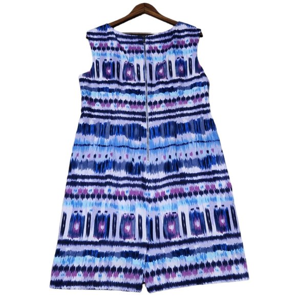 Tahari Asl Sleeveless Ikat Linen Rayon Blend Sheath Blue Purple Dress 14 - Picture 2 of 7